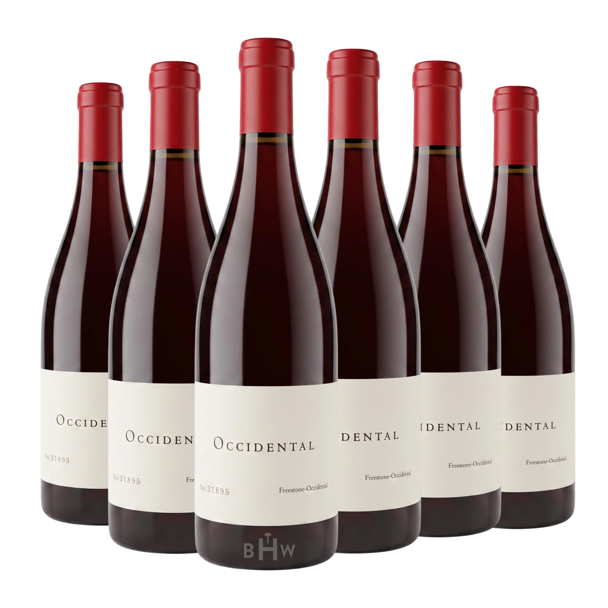 Six bottles of 2023 Occidental Station Vineyard Pinot Noir Sonoma Coast red wine. Curated by Big Hammer Wines.
