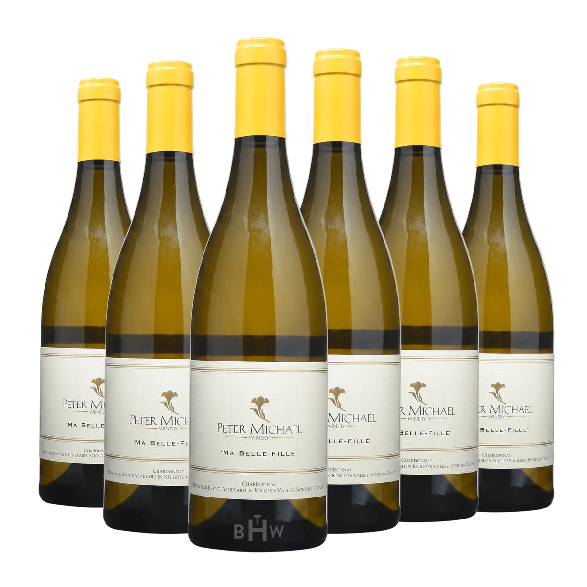 Six bottles of 2023 Peter Michael 'Ma Belle-Fille' Knights Valley Chardonnay white wine. Curated by Big Hammer Wines.