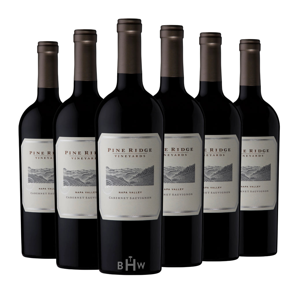 Six bottles of 2023 Pine Ridge Vineyards Cabernet Sauvignon Napa Valley red wine with white and grey labels, curated by Big Hammer Wines