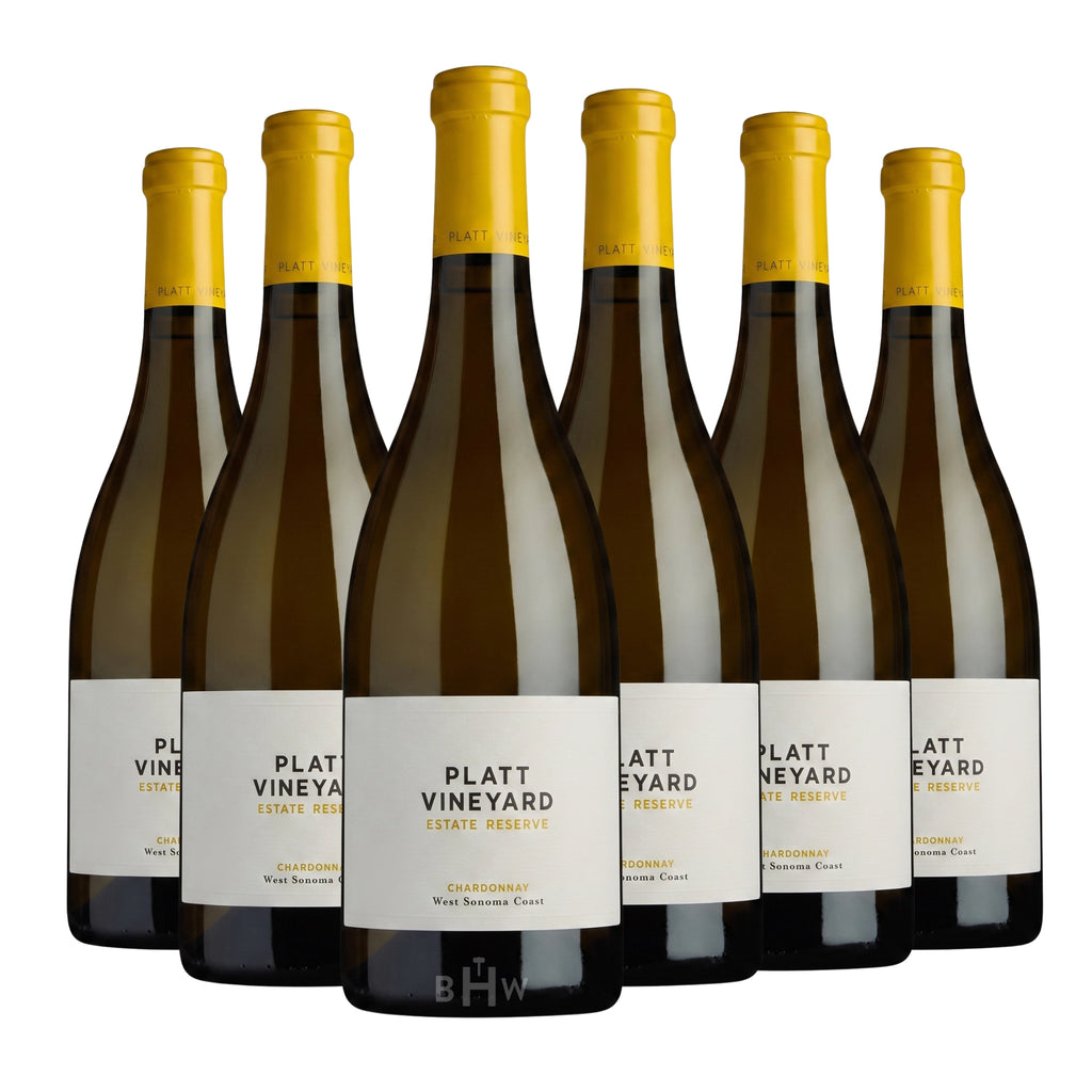 Six bottles of 2023 Platt Vineyard Estate Reserve West Sonoma Coast Chardonnay white wine. Curated by Big Hammer Wines.