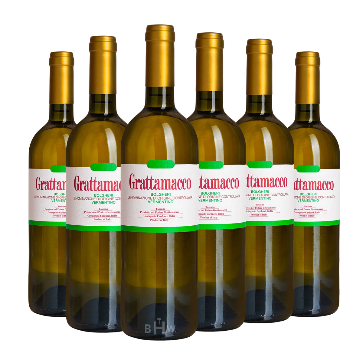 Six bottles of 2023 Podere Grattamacco Vermentino Bolgheri Bianco white wine, curated by Big Hammer Wines.