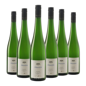 Six bottles of 2023 Prager 'Steinriegl' Riesling Federspiel Wachau white wine. Curated by Big Hammer Wines.