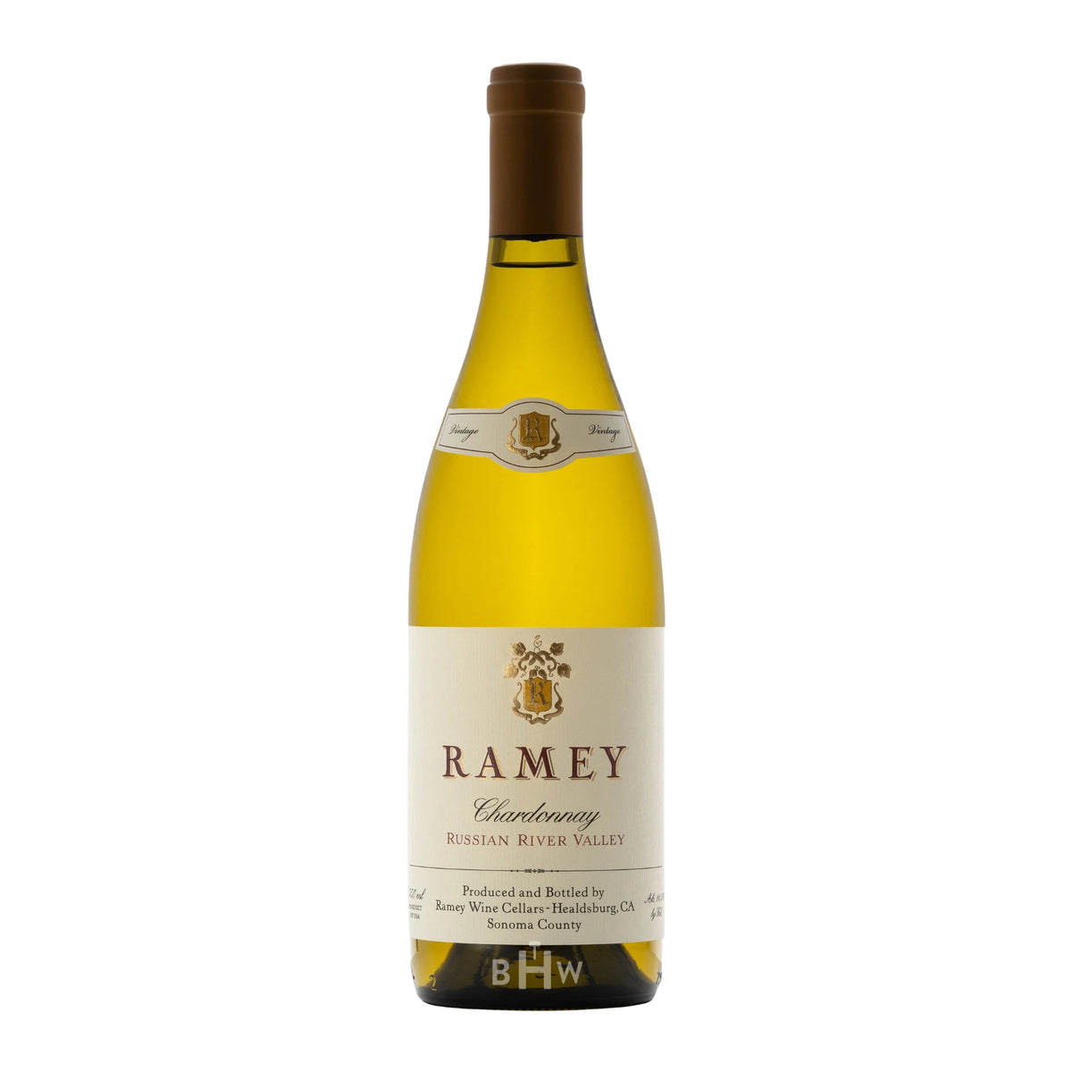 A bottle of 2023 Ramey Chardonnay Russian River Valley white wine, curated by Big Hammer Wines.