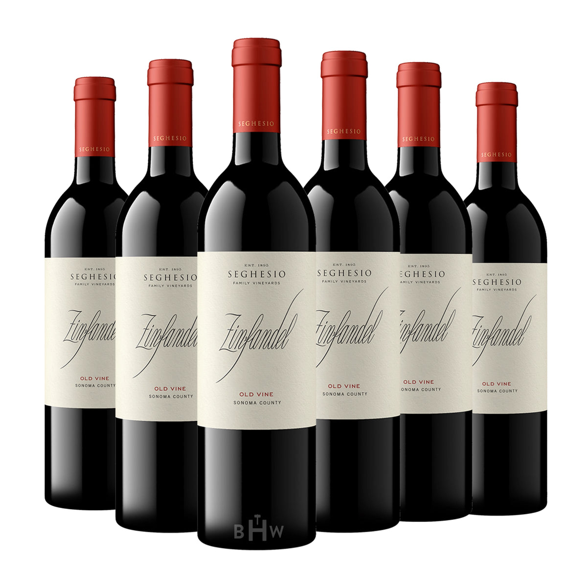 Six bottles of 2023 Seghesio Family Vineyards 'Old Vine' Sonoma County Zinfandel red wine. Curated by Big Hammer Wines.