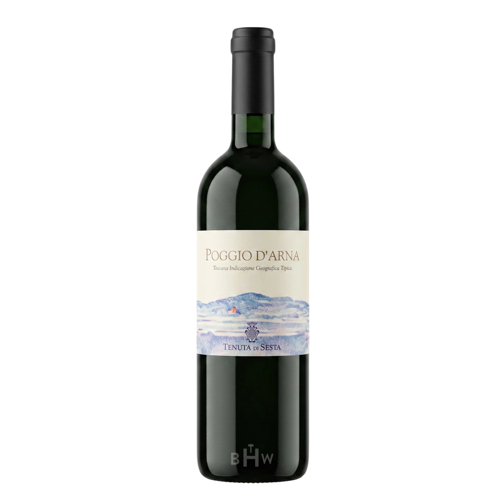 A bottle of 2023 Sesta Super Tuscan "Poggio d'Arna" Tuscany red wine, curated by Big Hammer Wines.