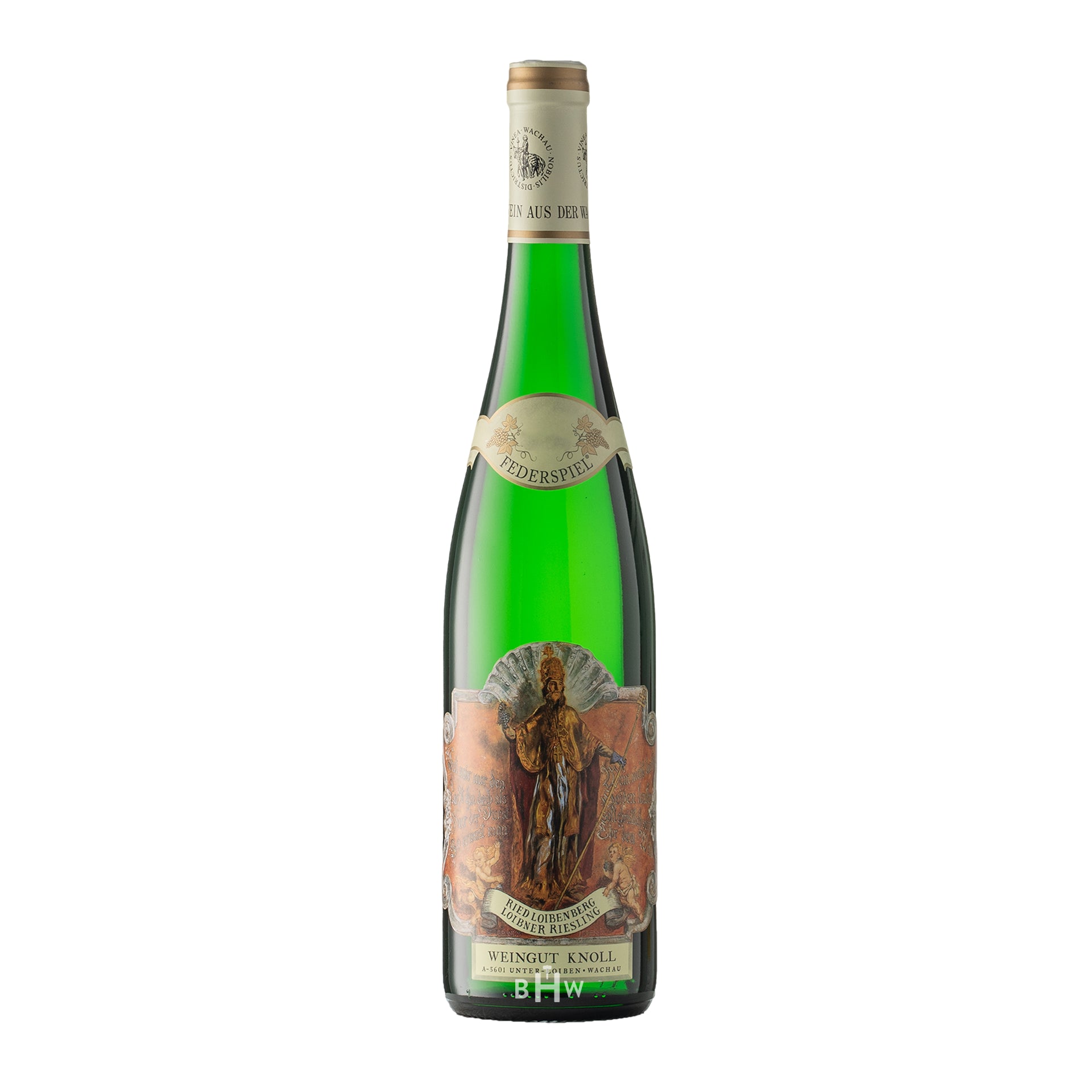 2023 Weingut Knoll Loibenberg Riesling green wine bottle with detailed label on a white background.