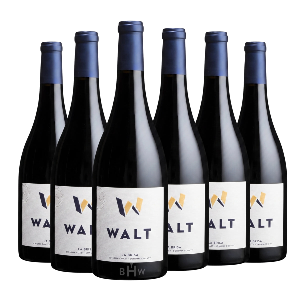 Six bottles of 2023 WALT 'La Brisa' Sonoma Coast Pinot Noir red wine. Curated by Big Hammer Wines.