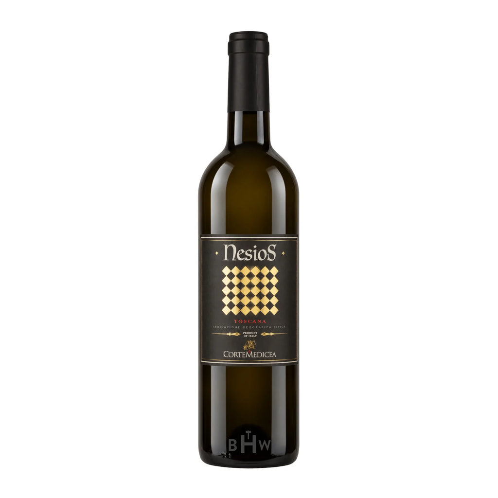 A bottle of 2023 Nesios Cabernet-Sangiovese Super Tuscan IGT red wine, curated by Big Hammer Wines.
