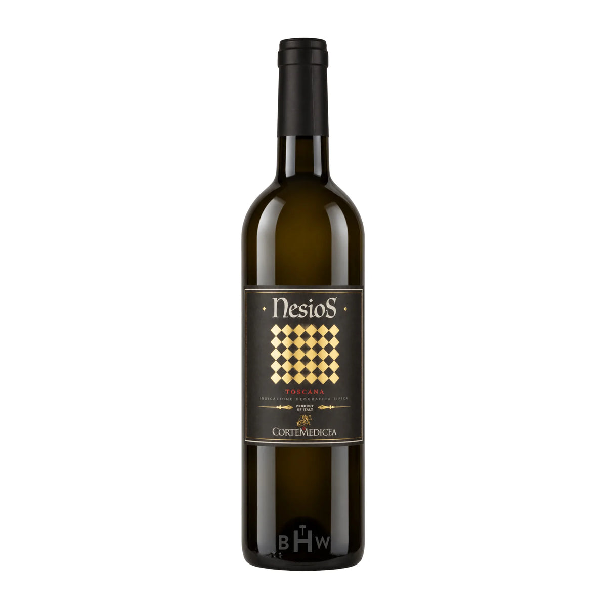 A bottle of 2023 Nesios Cabernet-Sangiovese Super Tuscan IGT red wine, curated by Big Hammer Wines.