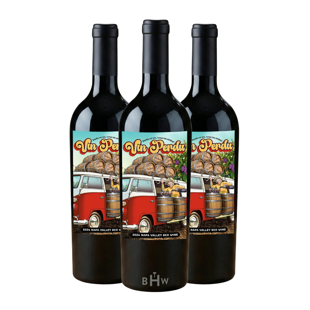 Three red wine bottles of2024 Amuse Bouche Vin Perdu Red Blend Napa Valley, curated by Big Hammer Wines.