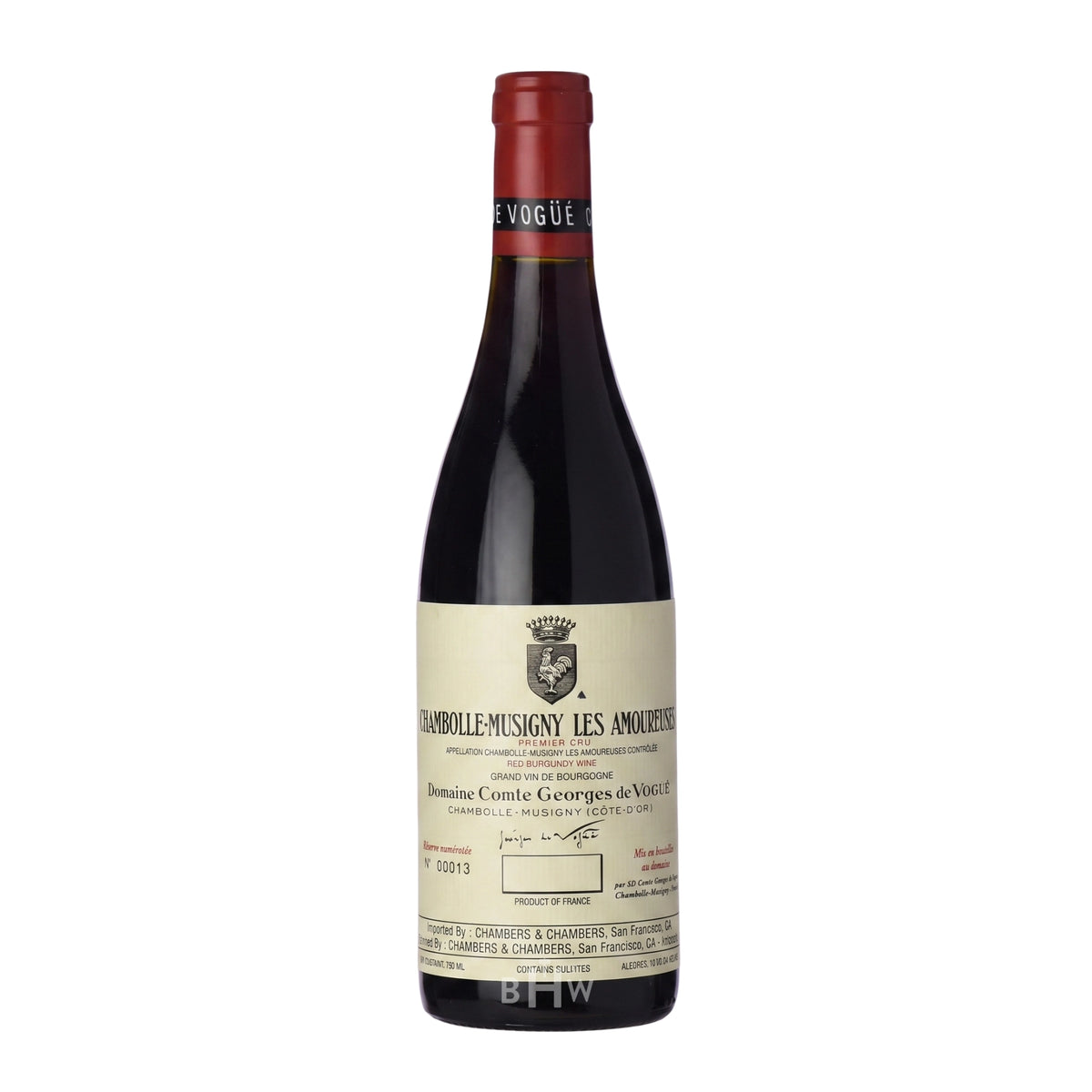 2024 Domaine Comte Georges de Vogüé Chambolle-Musigny Les Amoureuses Premier Cru Pinot Noir red wine bottle. Curated by Big Hammer Wines.