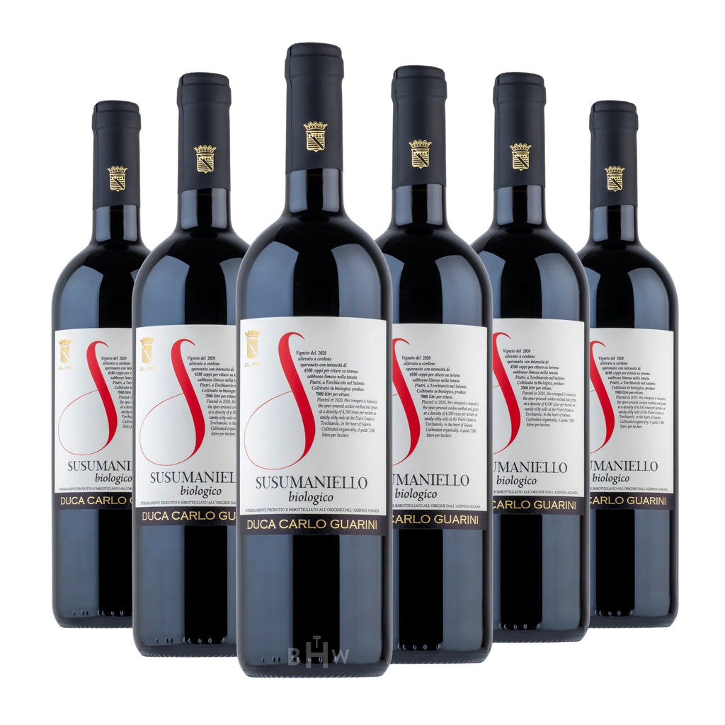 2024 Duca Carlo Guarini Susumaniello Salento IGT Puglia 6-pack red wine bottles, curated by Big Hammer Wines.