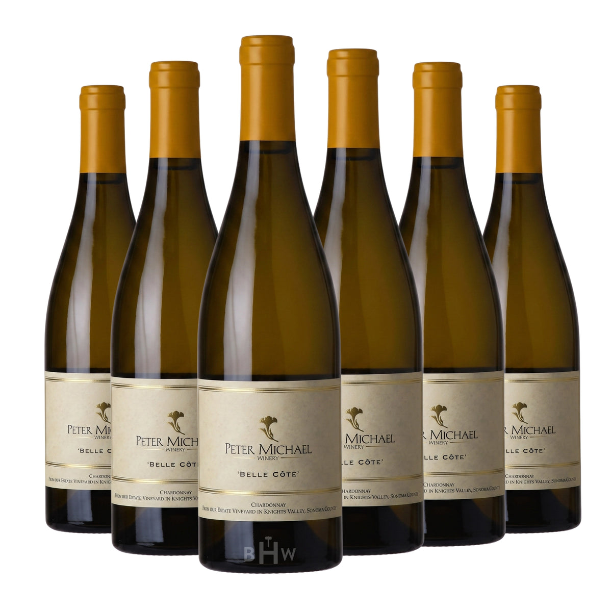 Six bottles of 2024 Peter Michael 'Belle Côte' Knights Valley Chardonnay white wine. Curated by Big Hammer Wines.