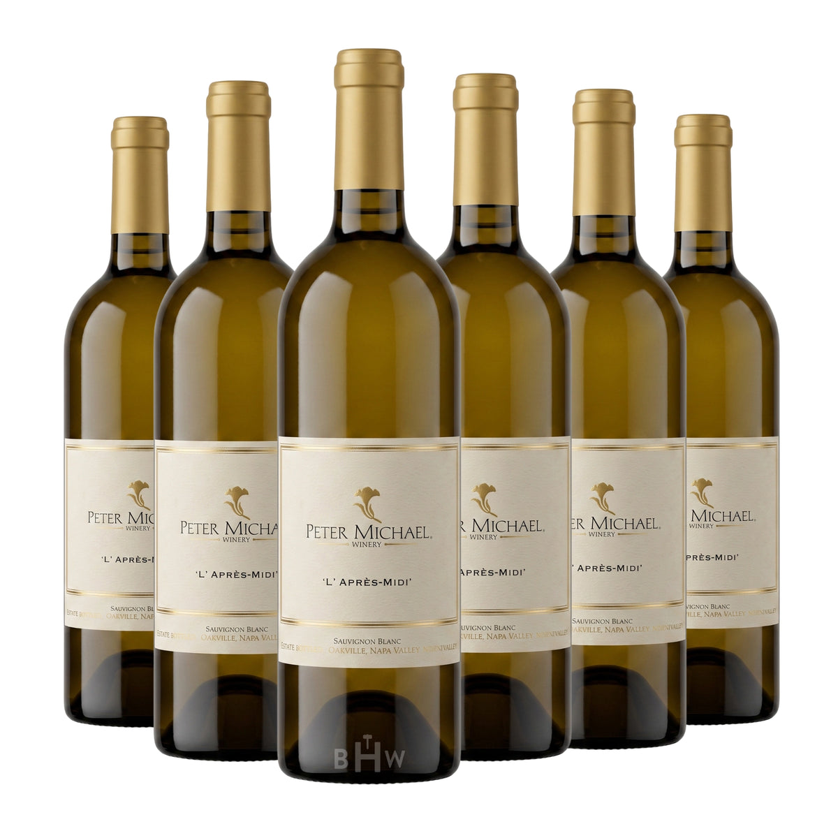 Six bottles of 2024 Peter Michael 'L'Après-Midi' Knights Valley Sauvignon Blanc white wine. Curated by Big Hammer Wines.