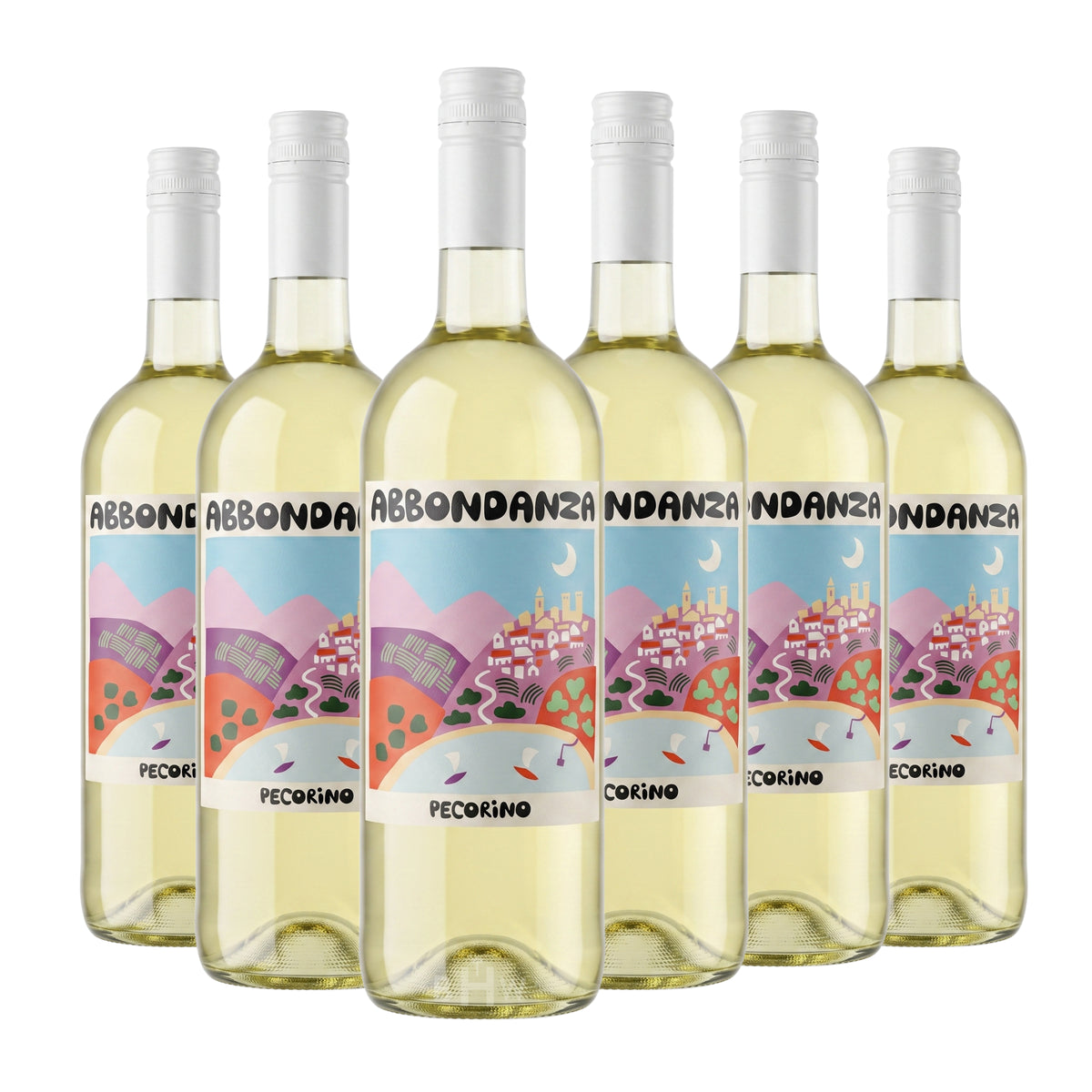 2025 Abbondanza Pecorino Abruzzo 6-pack white wine bottles, curated by Big Hammer Wines.