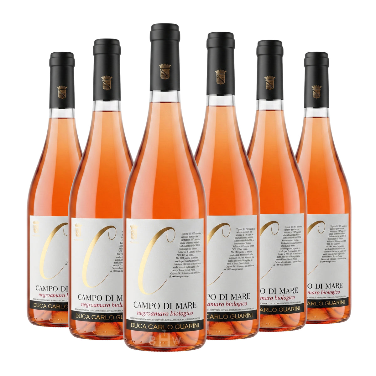 2025 Duca Carlo Guarini 'Campo di Mare' Rosato Negroamaro Salento IGT Puglia 6-pack rosé wine bottles, curated by Big Hammer Wines.
