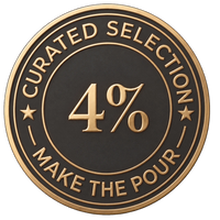 Circular metallic bronze badge centered with '4%' and surrounded by the text 'Curated Selection - Make The Pour' flanked by two stars