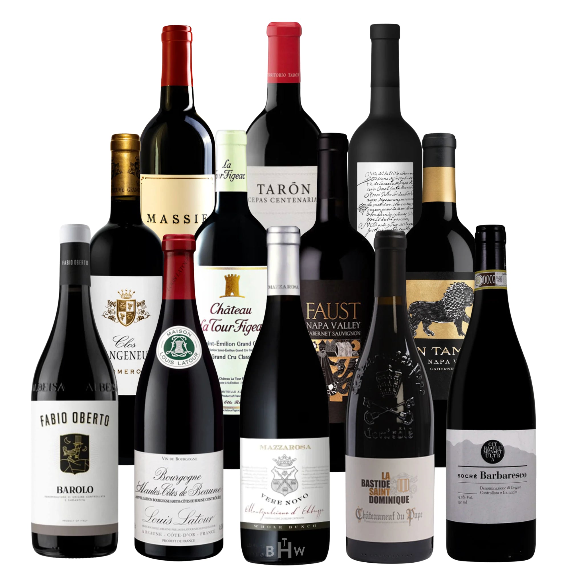 Big Hammer Wines Premier Red Wine Club 12-pack, curated selection of premium red wines including Napa Valley Cabernet Sauvignon, Bordeaux, Barolo, Burgundy, and Châteauneuf-du-Pape, 12x750ml bottles