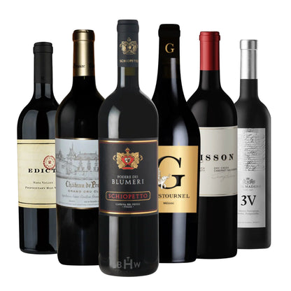BHW Premier Red Wine Club 6-Pack featuring Napa Valley Cabernet Sauvignon, Bordeaux Grand Cru wines from Château de Pessac and top Italian reds, 6x750ml bottles curated by Big Hammer Wines
