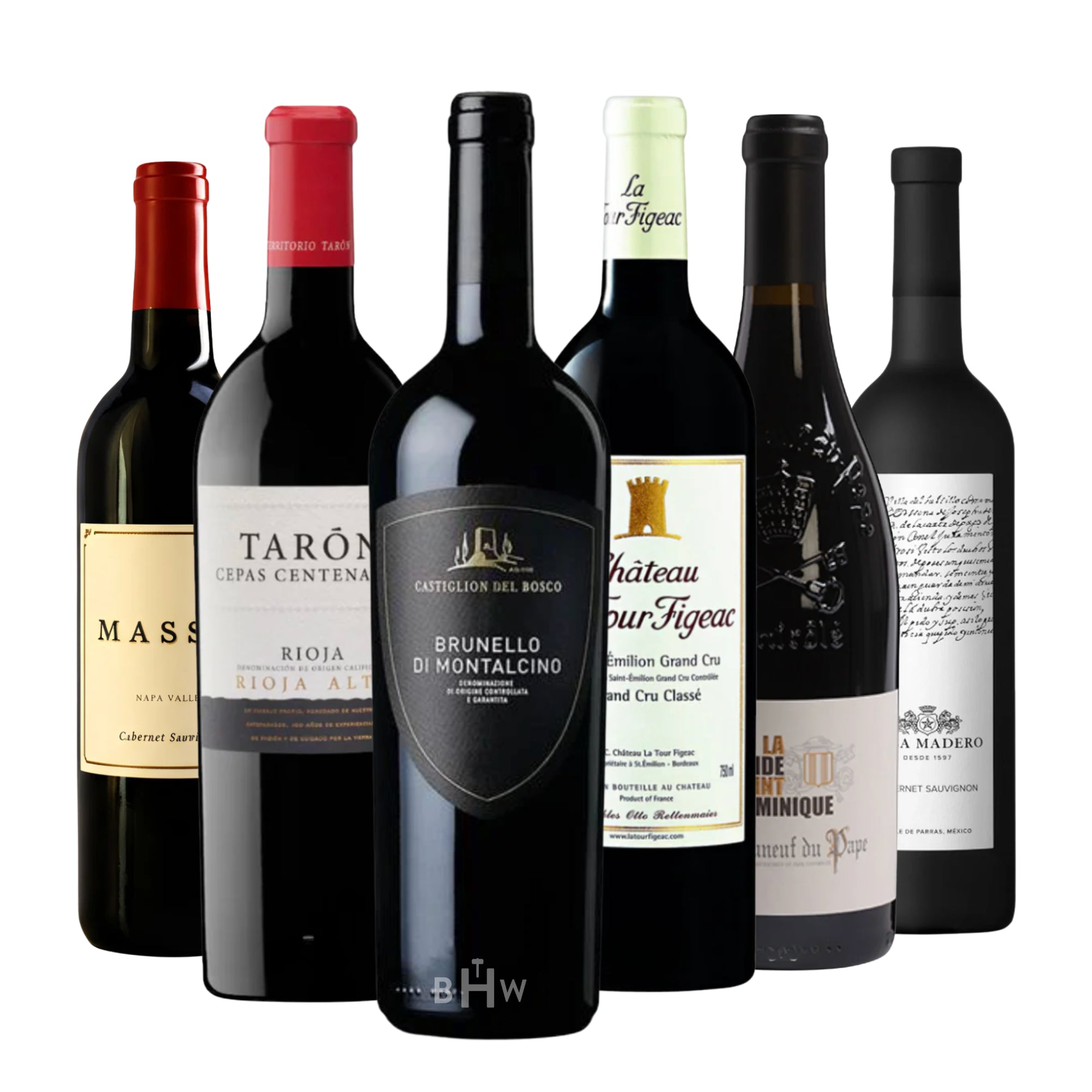 Big Hammer Wines Premier Red Wine Club 6-pack, curated selection of premium red wines including Napa Valley Cabernet Sauvignon, Rioja, Brunello di Montalcino, Bordeaux, and Châteauneuf-du-Pape, 6x750ml bottles