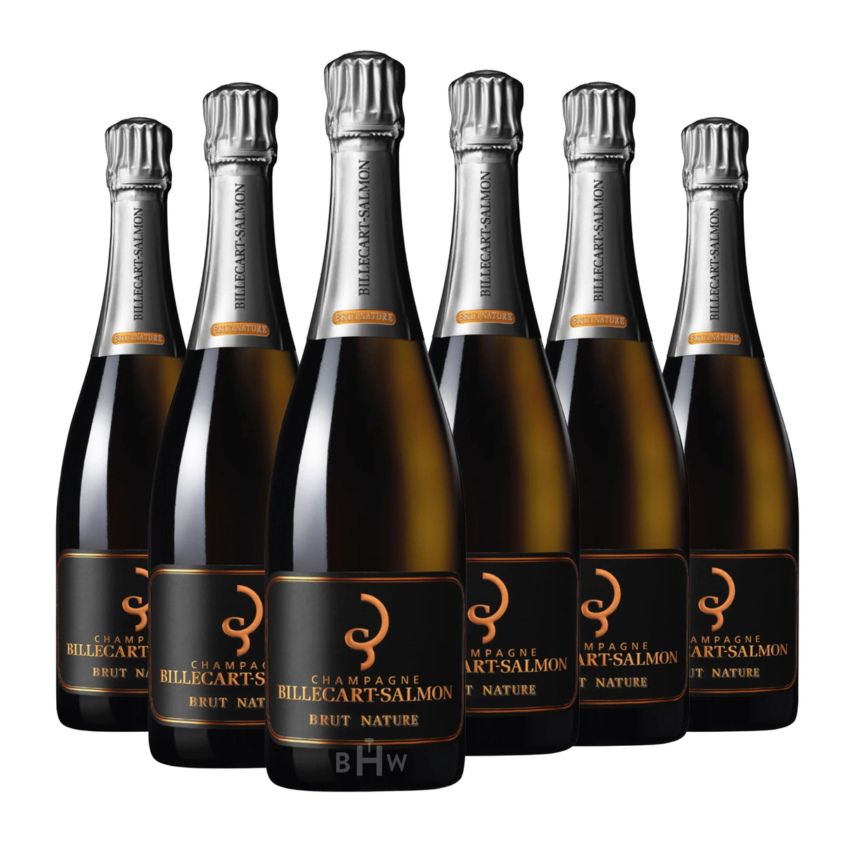 Six bottles of Billecart-Salmon Brut Nature Champagne NV sparkling wine. Curated by Big Hammer Wines.