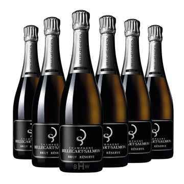 Six bottles of Billecart-Salmon Brut Réserve Champagne NV sparkling wine. Curated by Big Hammer Wines.