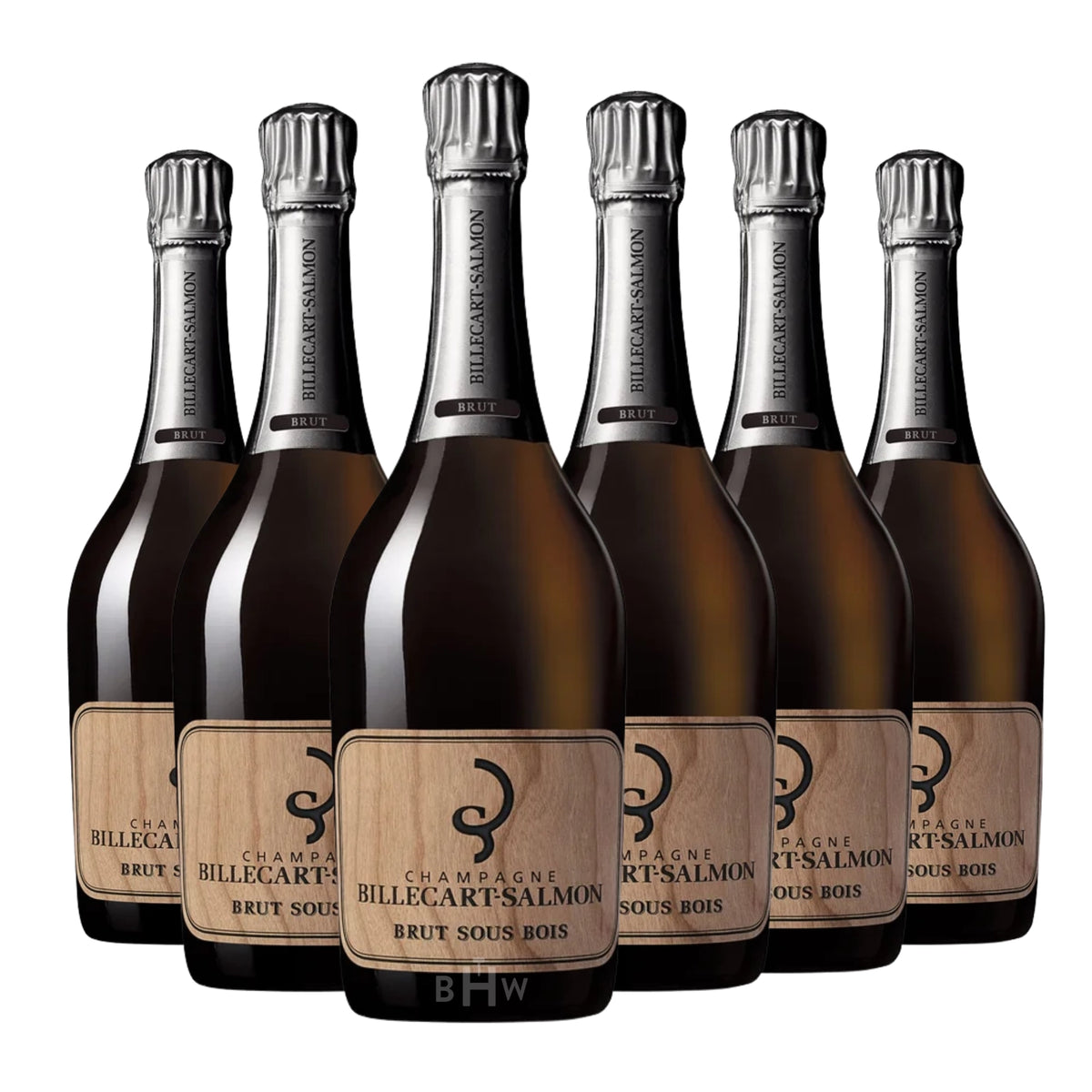 Six bottles of Billecart-Salmon Brut Sous Bois Champagne NV sparkling wine. Curated by Big Hammer Wines.