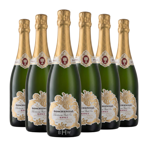 Six bottles of Boschendal Brut Méthode Cap Classique Chardonnay Pinot Noir sparkling wine, curated by Big Hammer Wines.