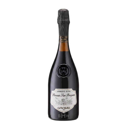 A bottle of Ca' de' Medici Lambrusco Scuro Reggiano Secco "Piazza San Prospero" NV sparkling red wine, curated by Big Hammer Wines.