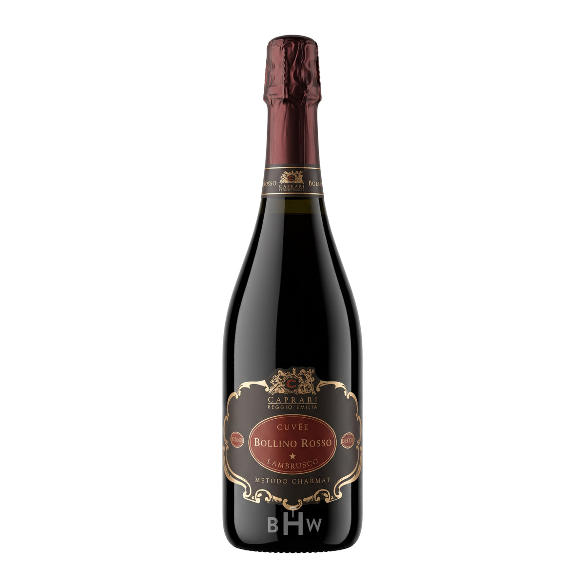 Caprari 'Cuvée Bollino Rosso' Lambrusco Reggiano Secco Metodo Charmat single sparkling red wine bottle, curated by Big Hammer Wines.