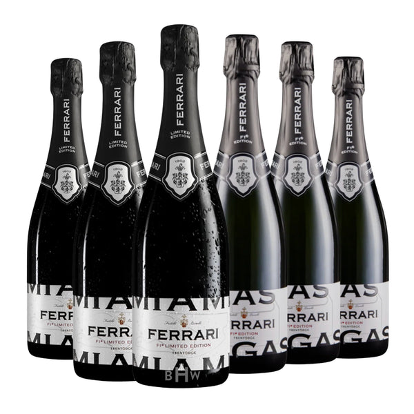Ferrari Grand Prix Cuvée Vegas & Miami Edition 6-pack (6x750ml), TrentoDOC Italian sparkling wine sampler, Ferrari F1 limited edition bottles, premium brut sparkling wine collection