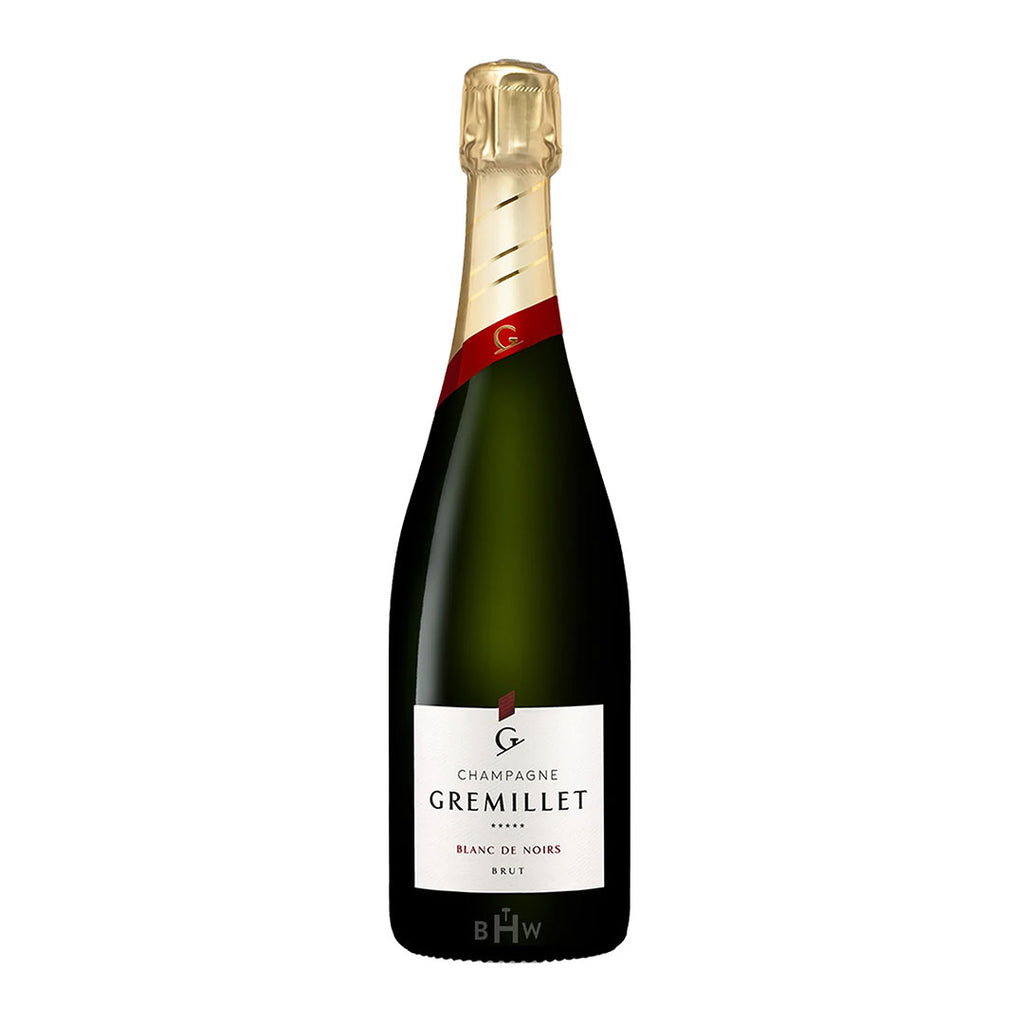 Gremillet Blanc de Noirs Brut champagne bottle with a white background.