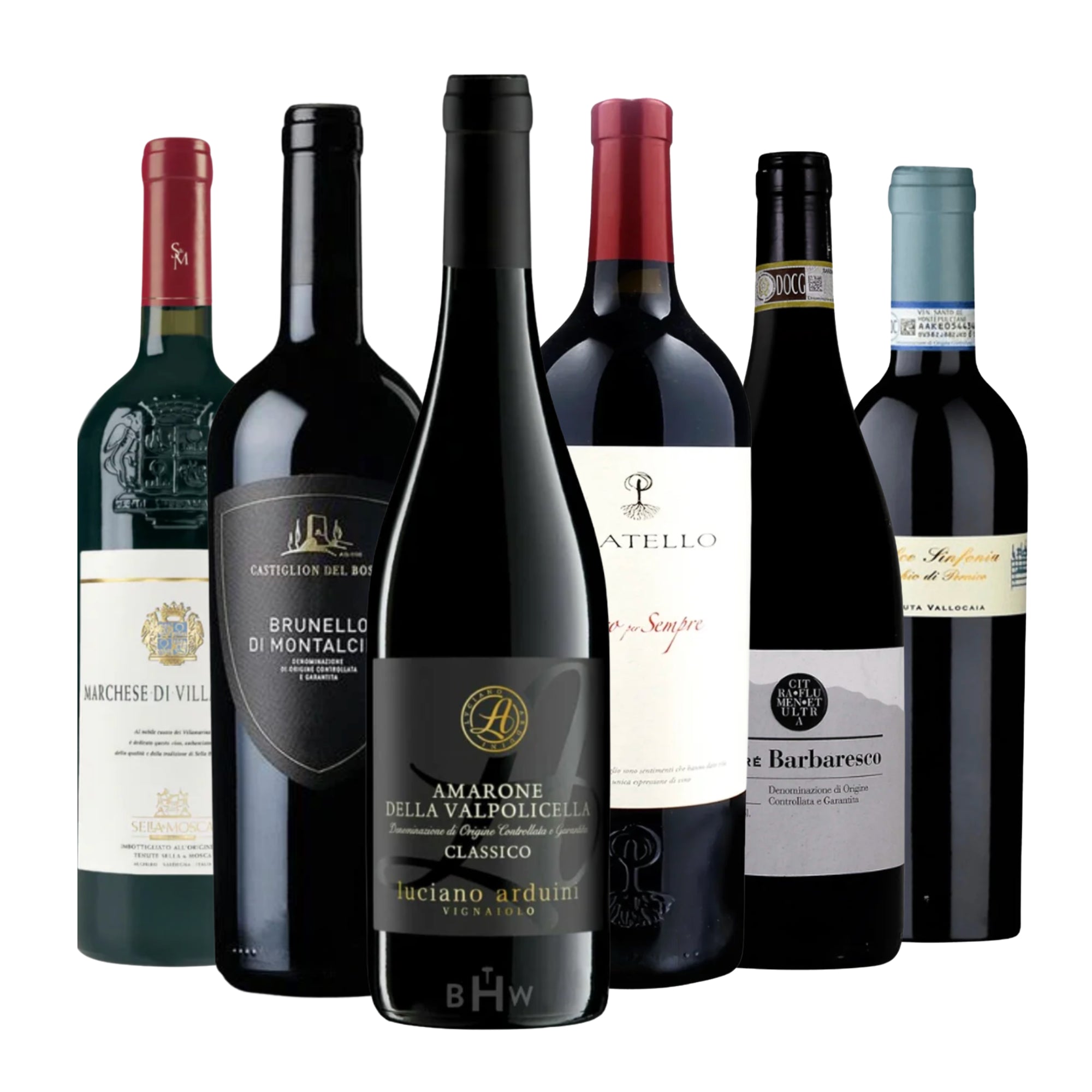 Big Hammer Wines Italian Ambassador Red Wine Club 6-pack, curated selection of premium Italian red wines including Amarone della Valpolicella, Brunello di Montalcino, Barbaresco, and Super Tuscan, 6x750ml bottles