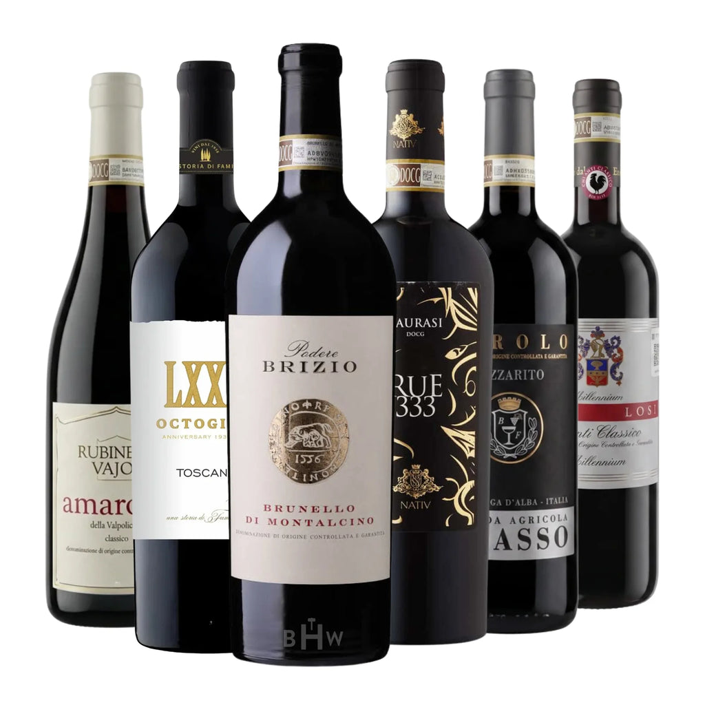Italian Ambassador Red Wine Club featuring six 750ml bottles of Italian red wine, curated by Big Hammer Wines.