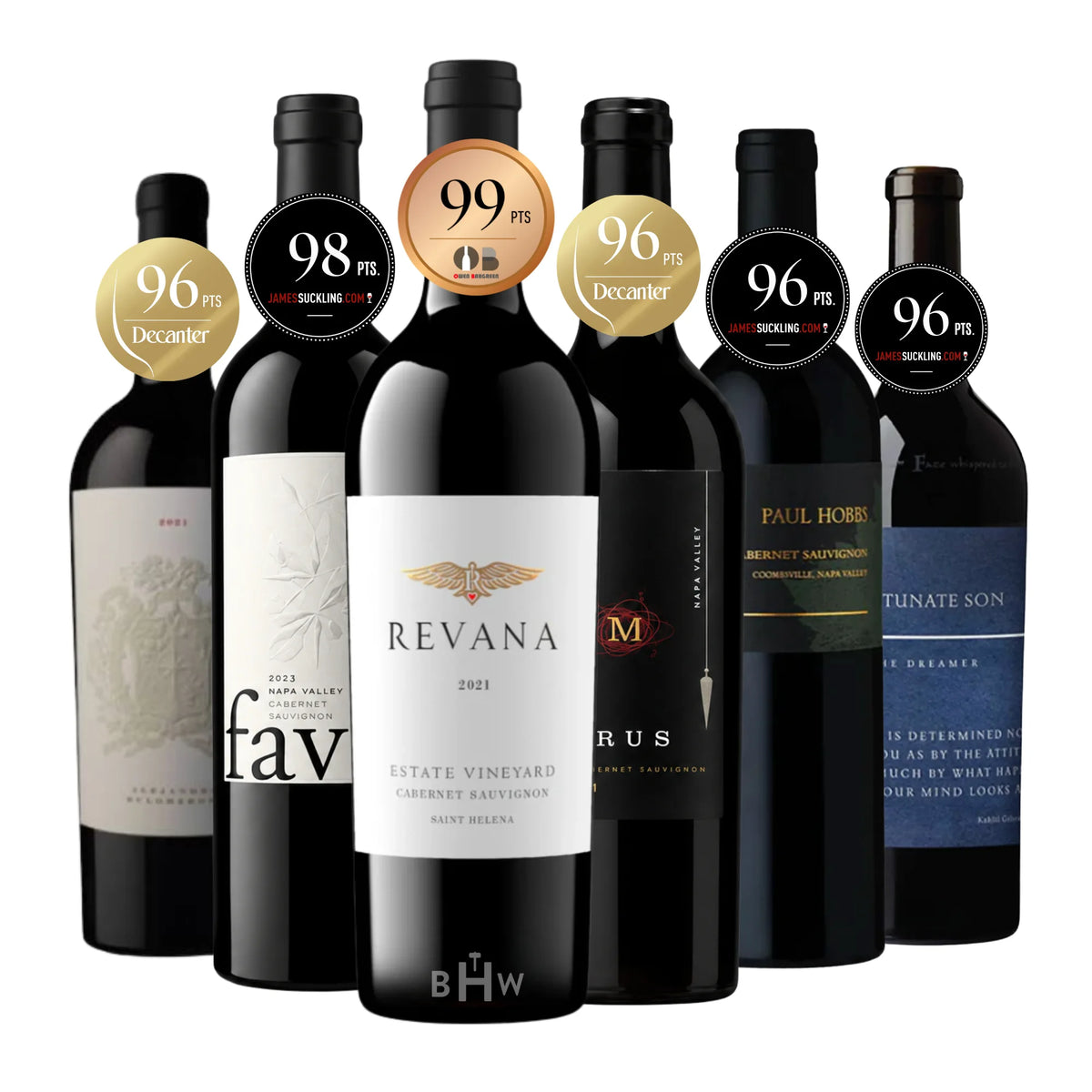 An ultra-luxe collection of six premium Napa Valley Cabernet Sauvignon bottles, featuring prominent high-scoring wines curated by Big Hammer Wines.