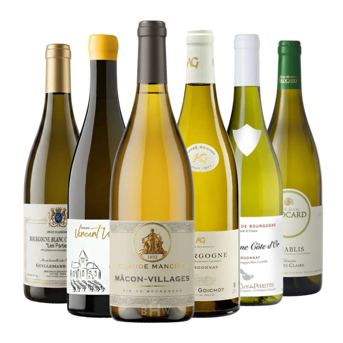 OG Top Flight Chardonnay: White Burgundy 6-pack Sampler white wine bottles, curated by Big Hammer Wines.