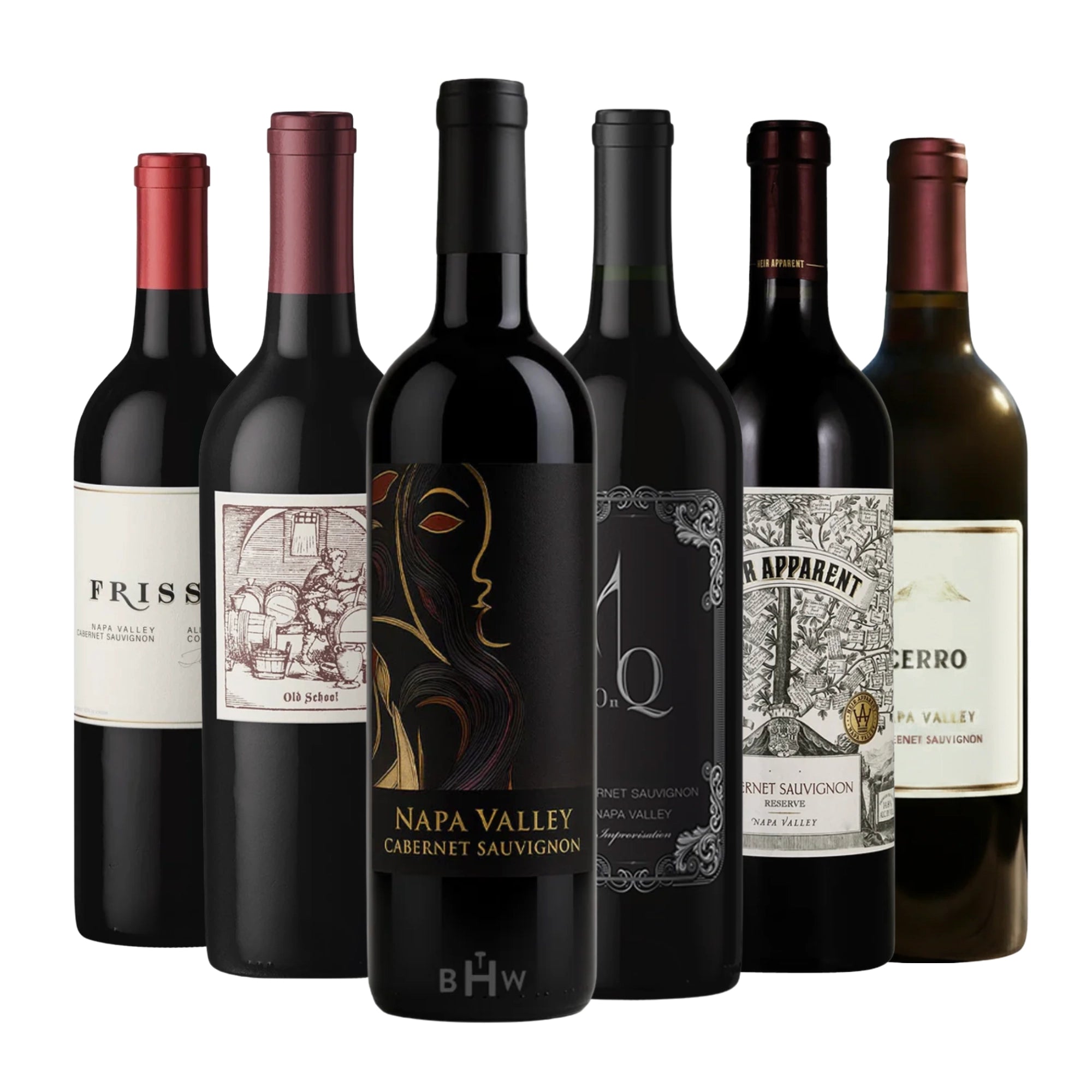 Napa Valley Cabernet Sauvignon 6-Pack Sampler with premium Napa producers like Frisson, Old Schott, On Q, Heir Apparent, and more, 6x750ml bottles curated by Big Hammer Wines