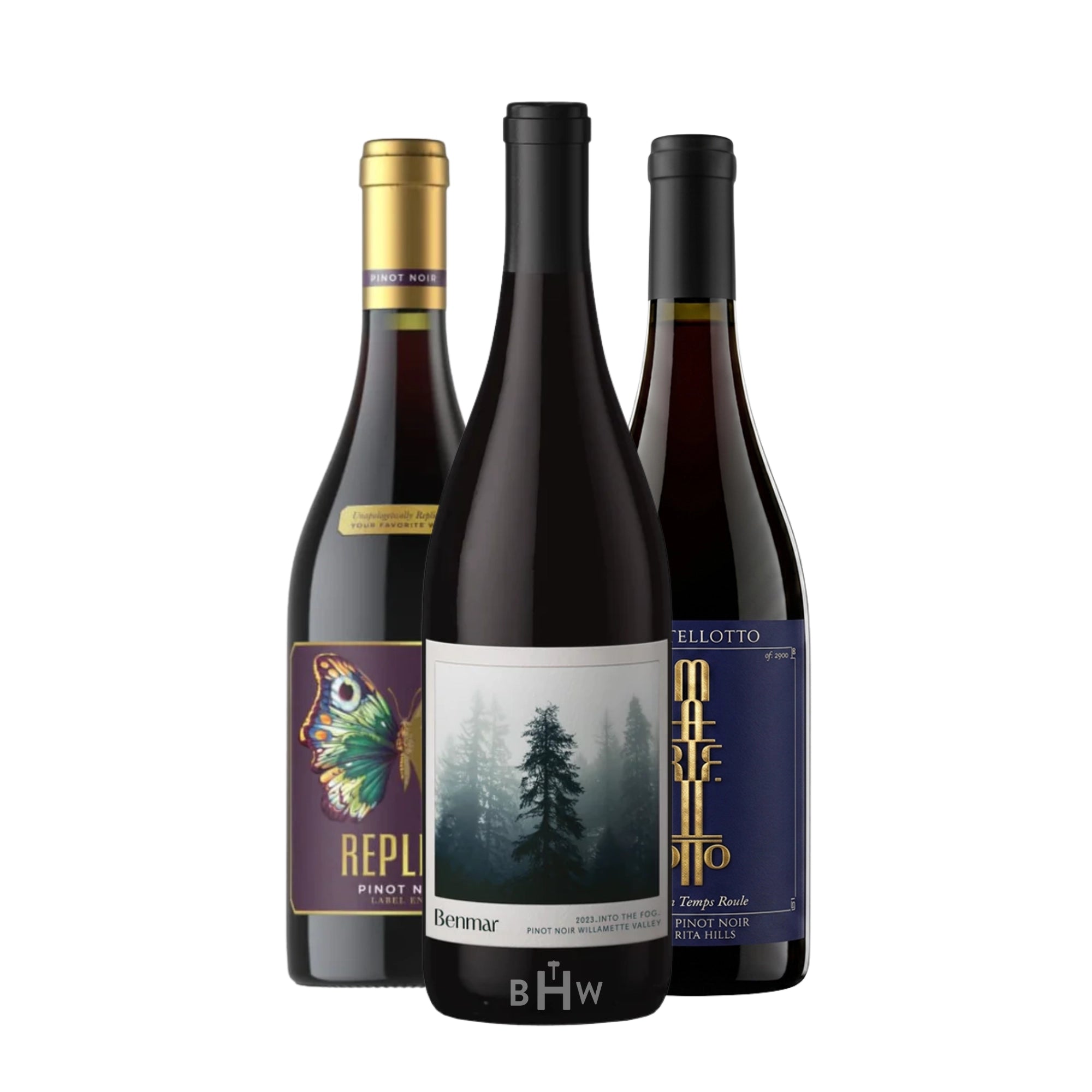 A 3-bottle collection of the Pinot Noir Explorer sampler wine pack, curated by Big Hammer Wines.