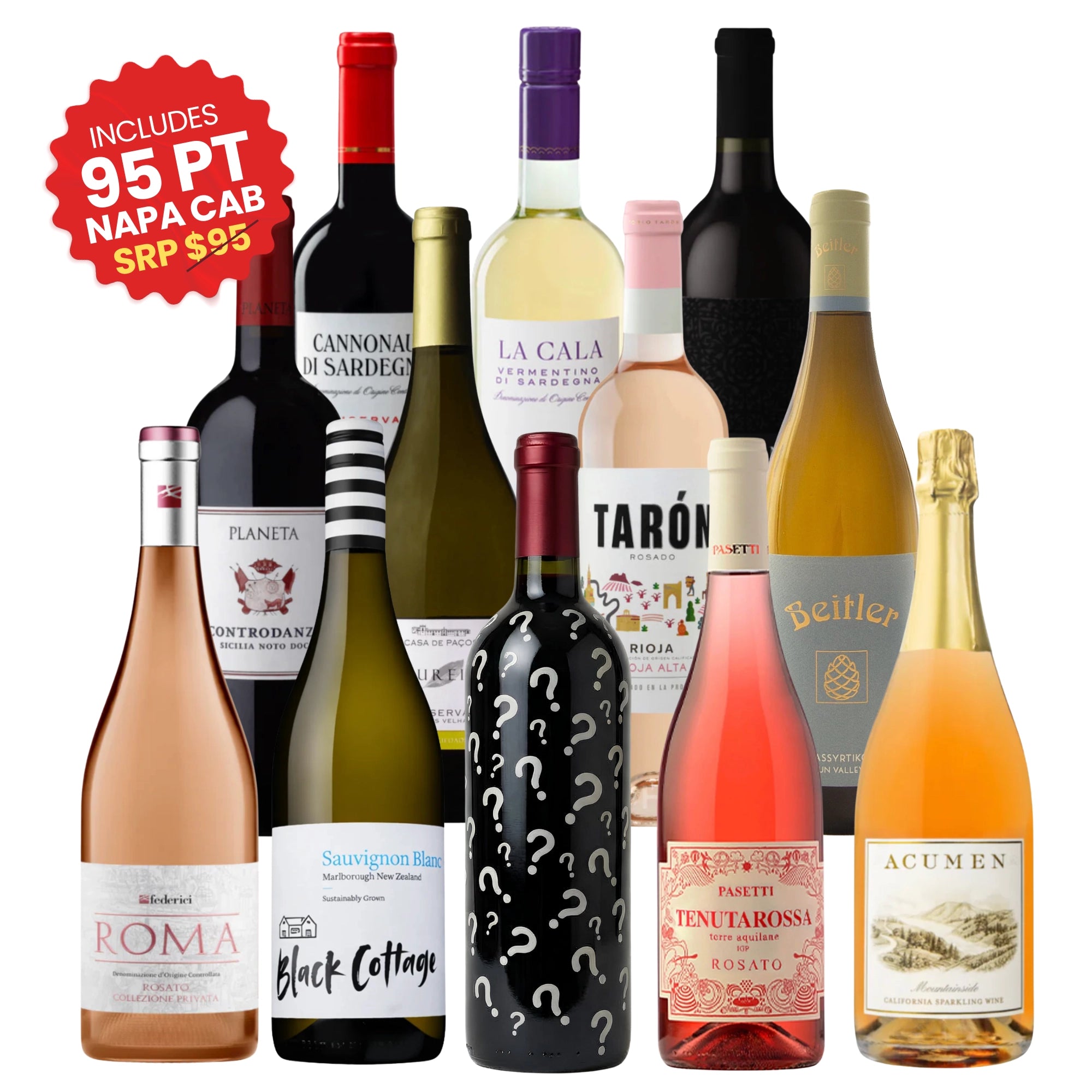 Red, White & Rosé Wine Case 12-Pack featuring Napa Cabernet, Sauvignon Blanc, rosé, and sparkling wines curated by Big Hammer Wines, 750ml bottles