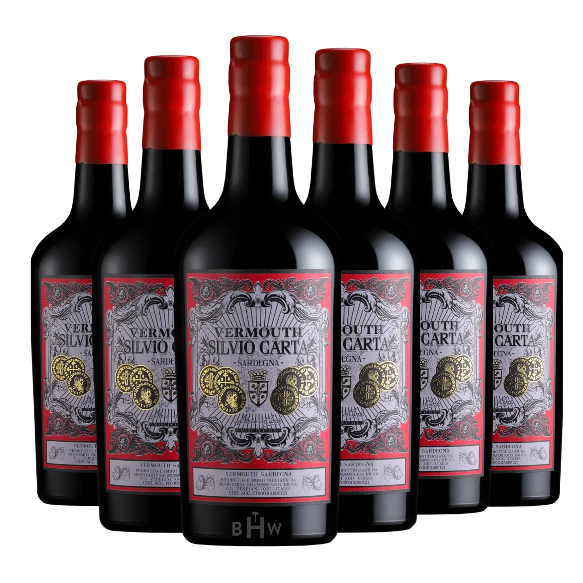 A 6-bottle pack of Silvio Carta Vermouth di Sardegna Rosso Sardinia NV 750ml, curated by Big Hammer Wines.