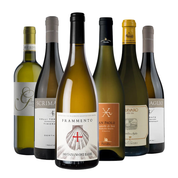 A 6-bottle Italian white wine sampler pack featuring a curated selection of premium regional varieties, curated by Big Hammer Wines.