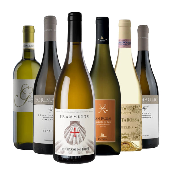 A 6-bottle Italian white wine sampler pack featuring a curated selection of premium regional varieties, curated by Big Hammer Wines.