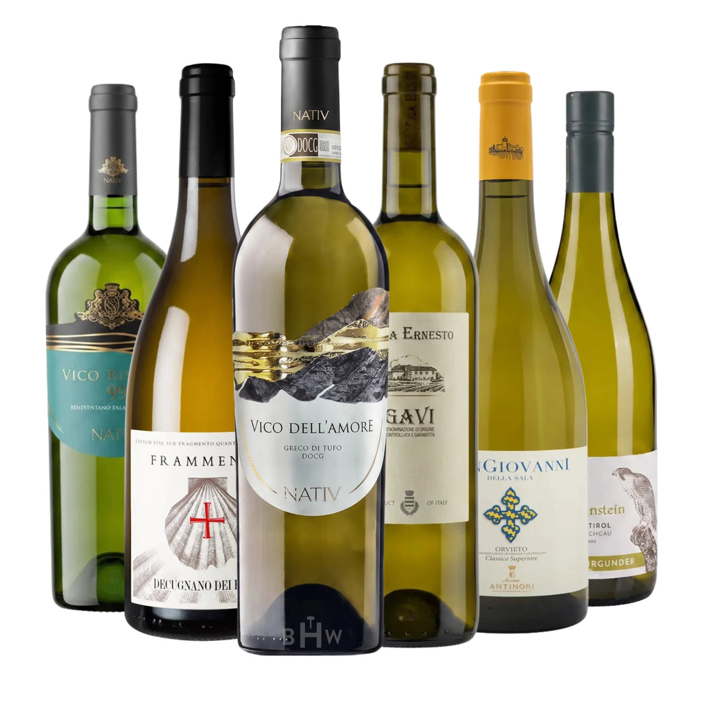 Sip Like You're in Italy – Our Best White Wines in One Perfect 6pk Sampler featuring six 750ml bottles of white wine, curated by Big Hammer Wines.