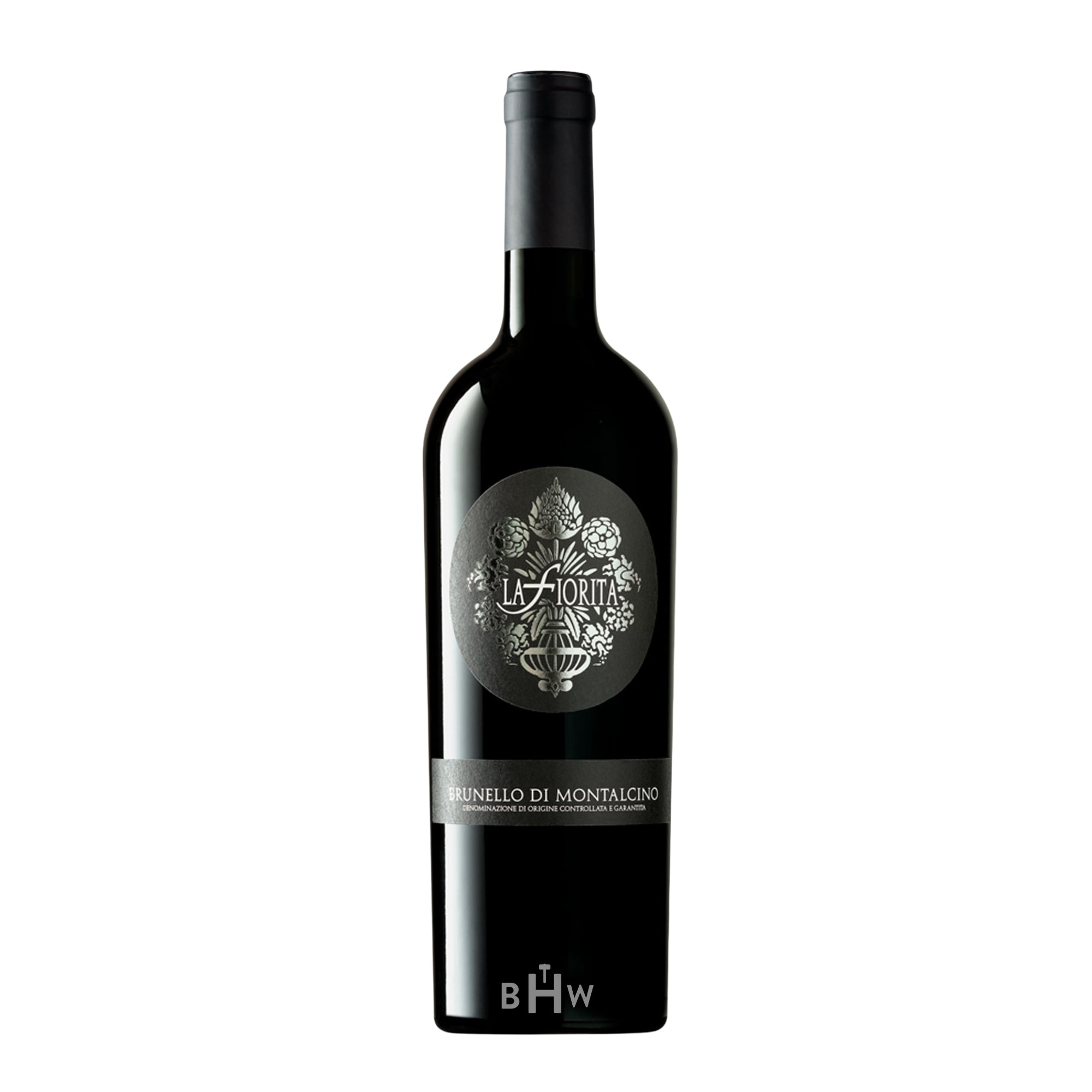 2021 La Fiorita Brunello di Montalcino DOCG, premium Tuscan red wine, elegant single bottle with black label and refined design, packed by Big Hammer Wines