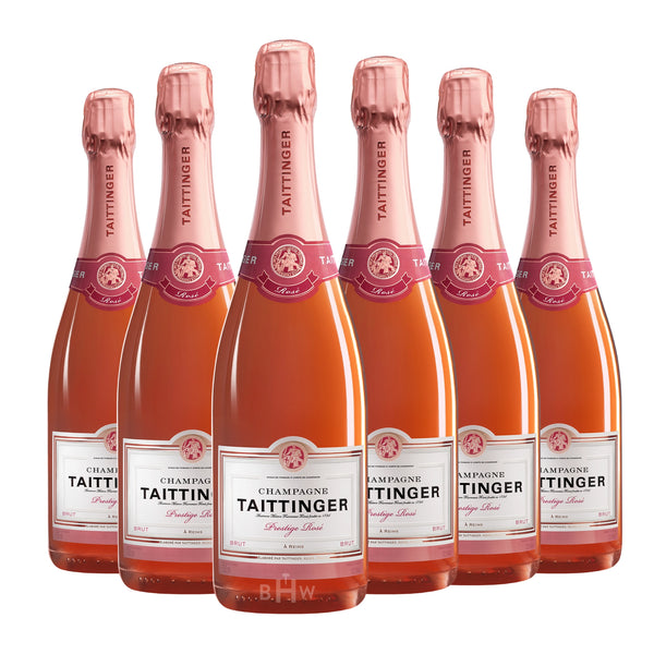 Taittinger 'Prestige Rosé' Champagne NV 6-pack rosé champagne bottles, curated by Big Hammer Wines.