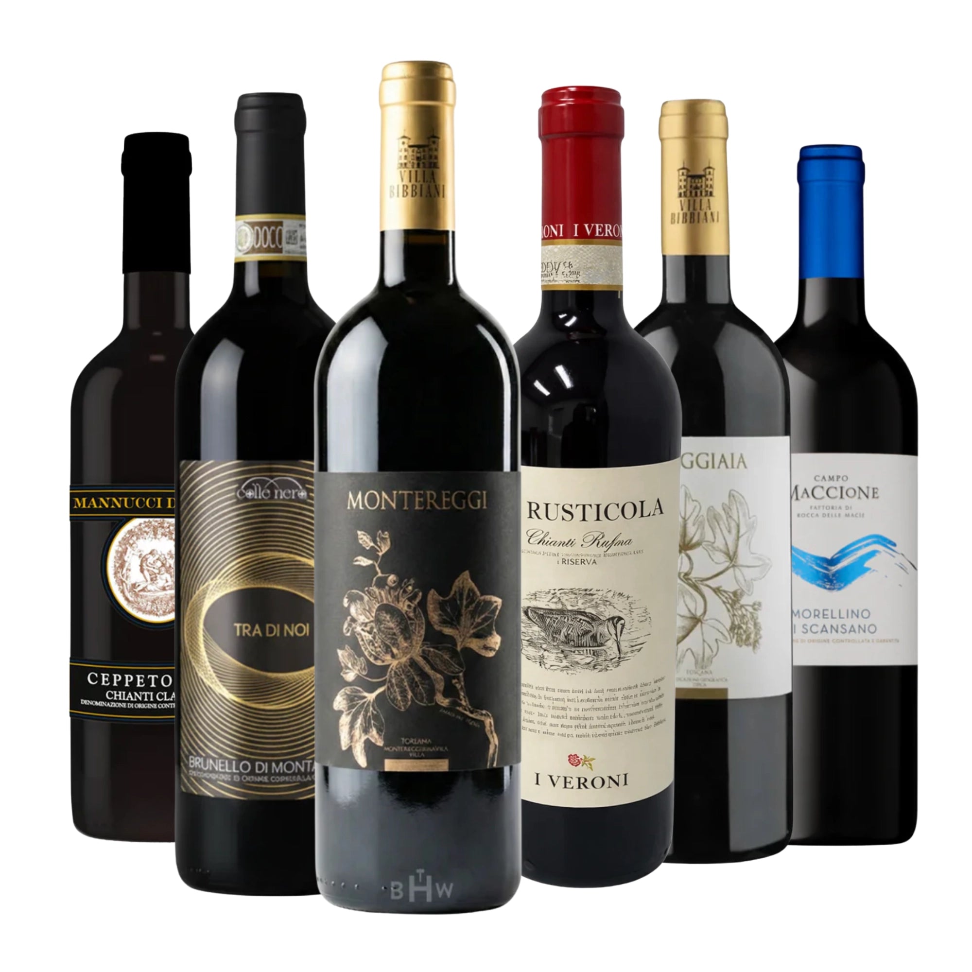 Take a Trip to Florence Tuscany 6-pack (6x750ml), premium Tuscan red wine sampler featuring Chianti Classico, Brunello di Montalcino, and Morellino di Scansano, Italian wine collection from top Tuscany estates