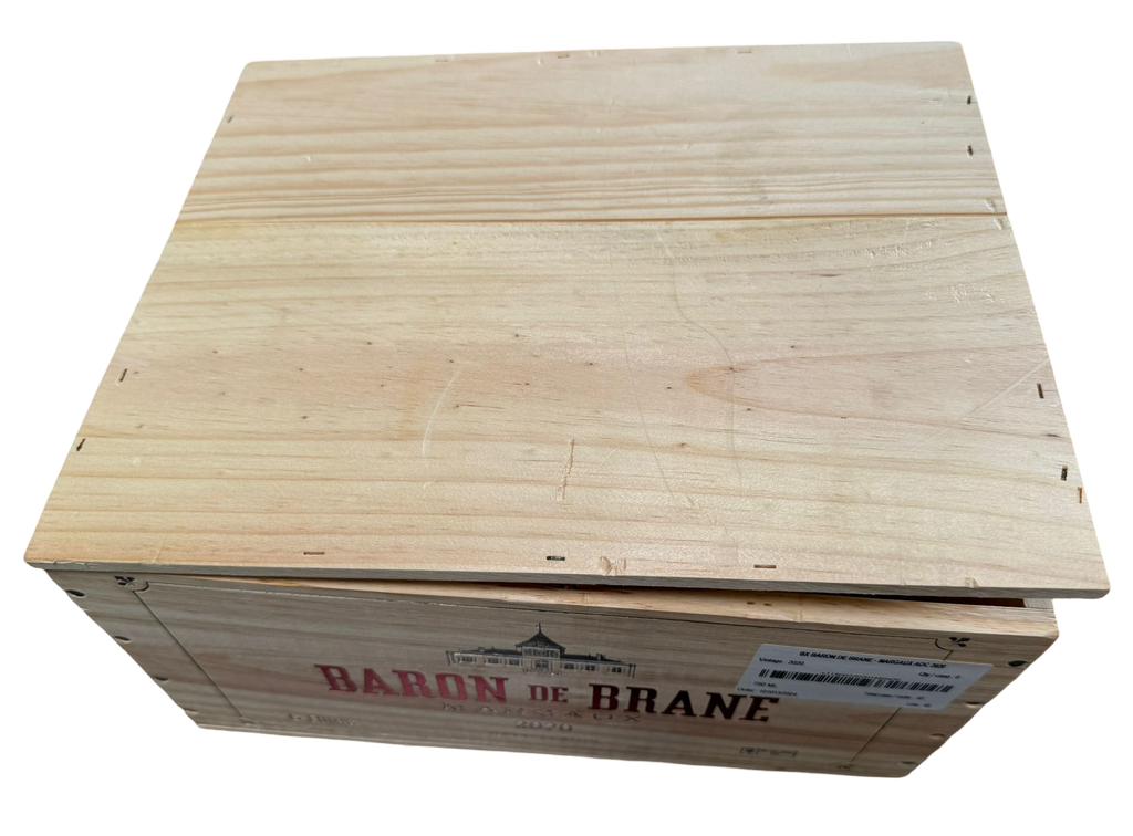 Baron de Brane original wood wine case, 6-bottle Bordeaux storage box