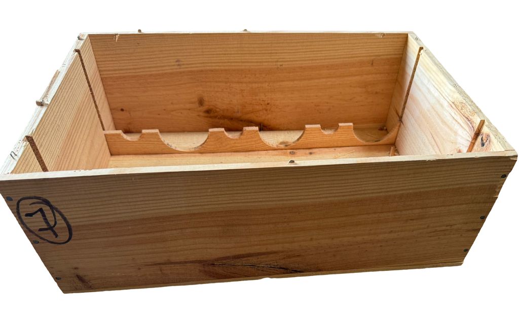 Wooden 12-bottle wine case with neck-cradle divider, authentic winery crate