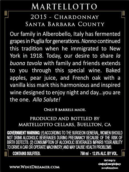 Puros Vinazos White 2018 Martellotto "Melodeon" Chardonnay Spear Vnyd Sta. Rita Hills